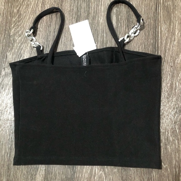 NWT H&M Divided Black Ribbed Crop Top with Chain Straps - Picture 3 of 5